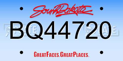 BQ44720 South Dakota License Plate
