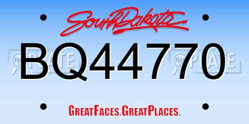 BQ44770 South Dakota License Plate