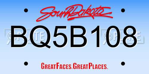 BQ5B108 South Dakota License Plate