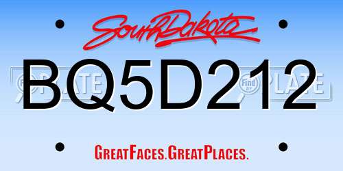 BQ5D212 South Dakota License Plate