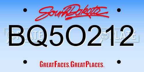 BQ5O212 South Dakota License Plate