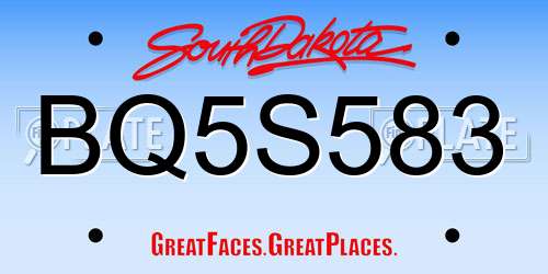 BQ5S583 South Dakota License Plate