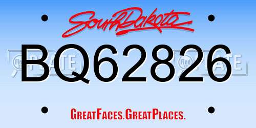 BQ62826 South Dakota License Plate