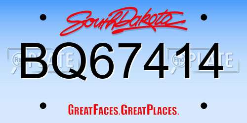 BQ67414 South Dakota License Plate