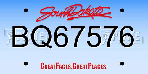 BQ67576 South Dakota License Plate