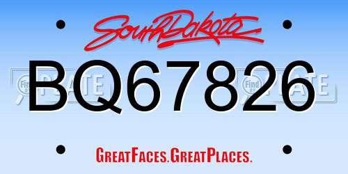 BQ67826 South Dakota License Plate