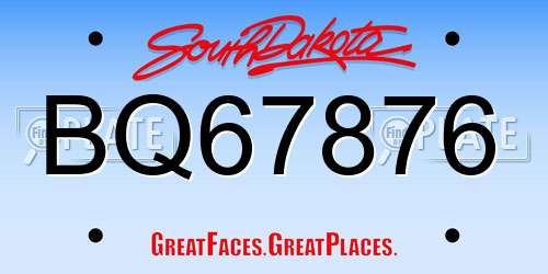 BQ67876 South Dakota License Plate