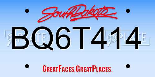 BQ6T414 South Dakota License Plate