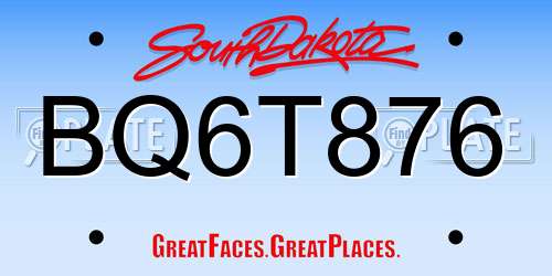 BQ6T876 South Dakota License Plate