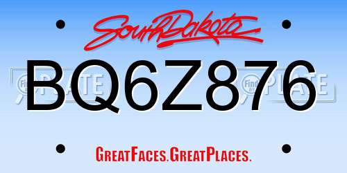 BQ6Z876 South Dakota License Plate