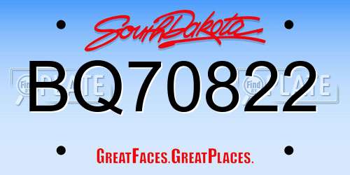 BQ70822 South Dakota License Plate