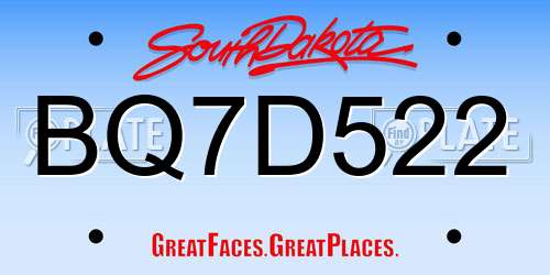 BQ7D522 South Dakota License Plate