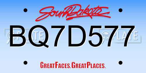 BQ7D577 South Dakota License Plate