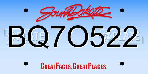 BQ7O522 South Dakota License Plate