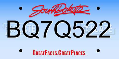 BQ7Q522 South Dakota License Plate