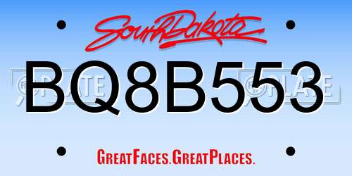 BQ8B553 South Dakota License Plate