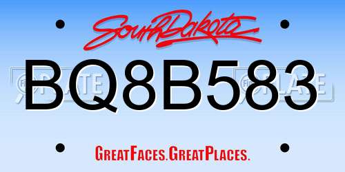 BQ8B583 South Dakota License Plate