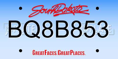 BQ8B853 South Dakota License Plate