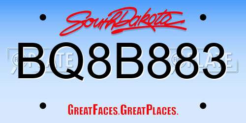 BQ8B883 South Dakota License Plate
