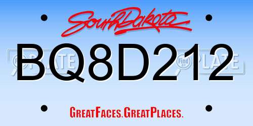 BQ8D212 South Dakota License Plate