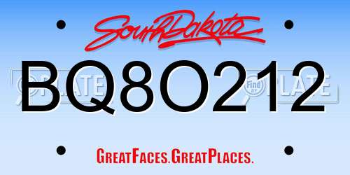 BQ8O212 South Dakota License Plate