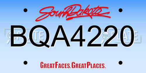 BQA4220 South Dakota License Plate
