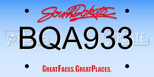 BQA933 South Dakota License Plate