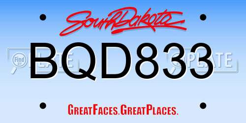 BQD833 South Dakota License Plate