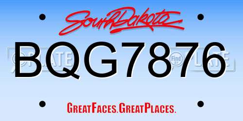 BQG7876 South Dakota License Plate