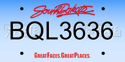 BQL3636 South Dakota License Plate