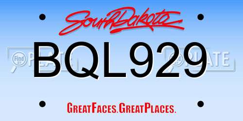 BQL929 South Dakota License Plate