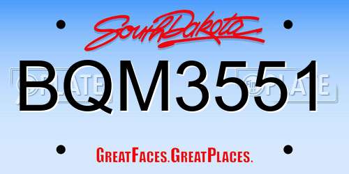 BQM3551 South Dakota License Plate
