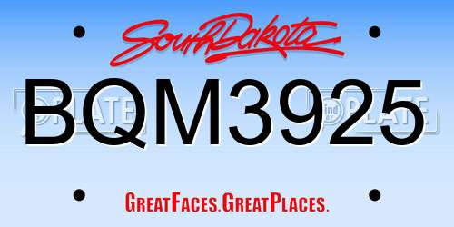 BQM3925 South Dakota License Plate