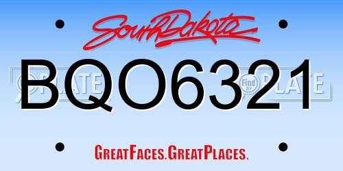 BQO6321 South Dakota License Plate