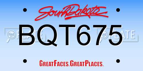 BQT675 South Dakota License Plate