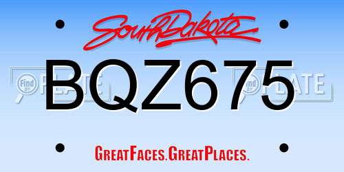 BQZ675 South Dakota License Plate