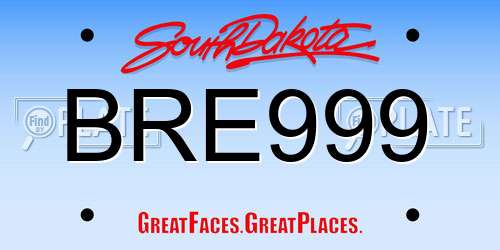 BRE999 South Dakota License Plate
