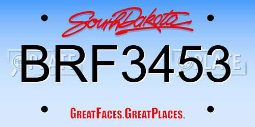 BRF3453 South Dakota License Plate
