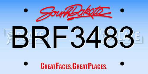 BRF3483 South Dakota License Plate