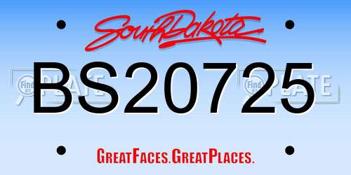 BS20725 South Dakota License Plate