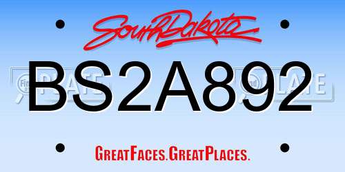 BS2A892 South Dakota License Plate