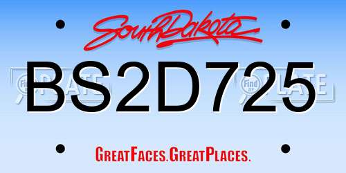 BS2D725 South Dakota License Plate