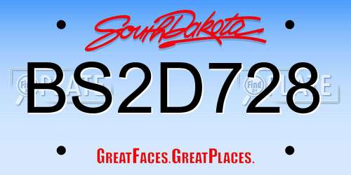 BS2D728 South Dakota License Plate