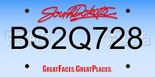 BS2Q728 South Dakota License Plate