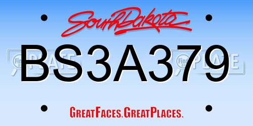 BS3A379 South Dakota License Plate
