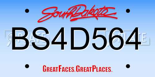 BS4D564 South Dakota License Plate