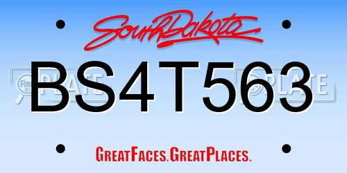 BS4T563 South Dakota License Plate