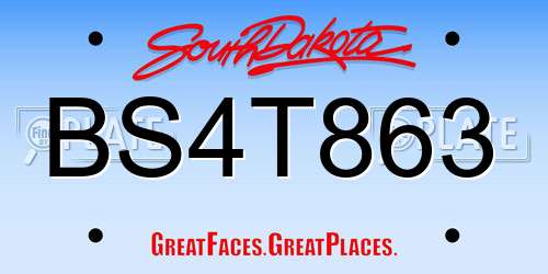 BS4T863 South Dakota License Plate