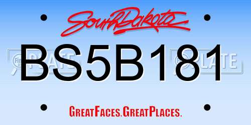 BS5B181 South Dakota License Plate