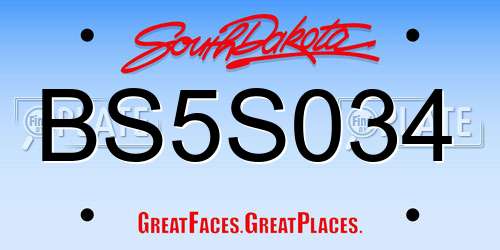 BS5S034 South Dakota License Plate